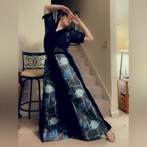 70s Chessa Davis quilt maxi skirt floral velvet